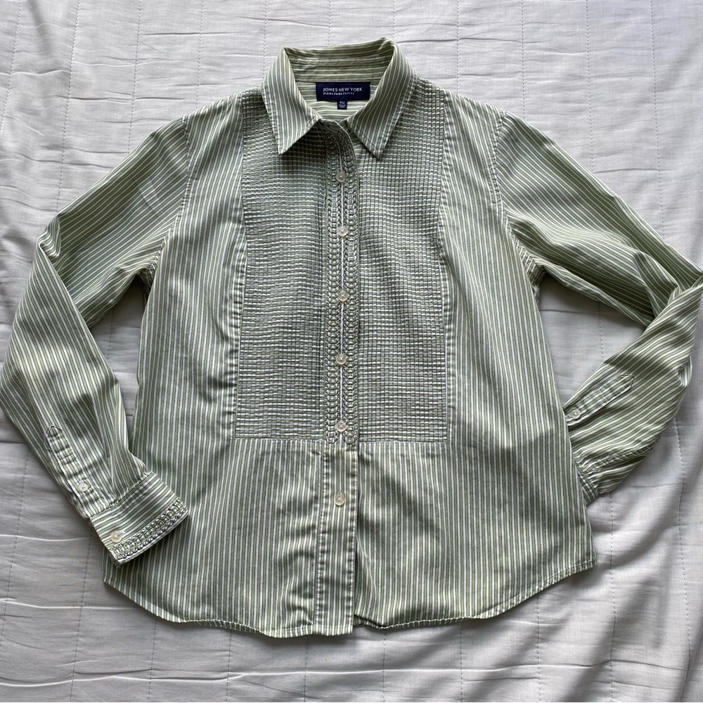 Jones New York Light Green Striped Button-Down Shirt